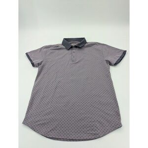 BYLT Drop Cut Lux Polo Shirt Mens‎ L Grey Polka Dot Stretch Performance Casual